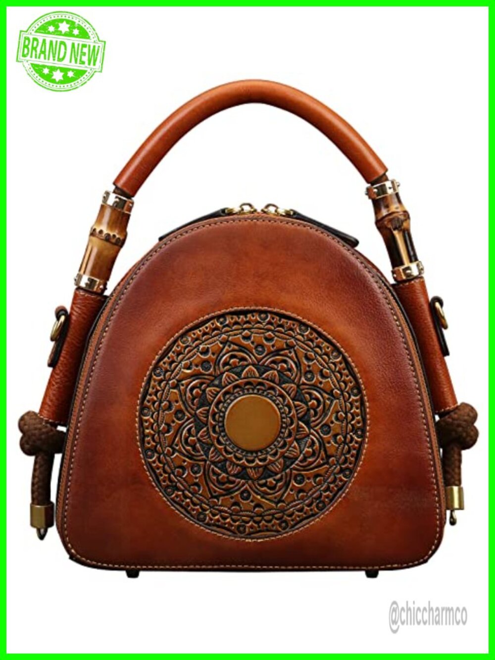 Genuine Leather Satchel Top Handle Handbag with Detachable Strap